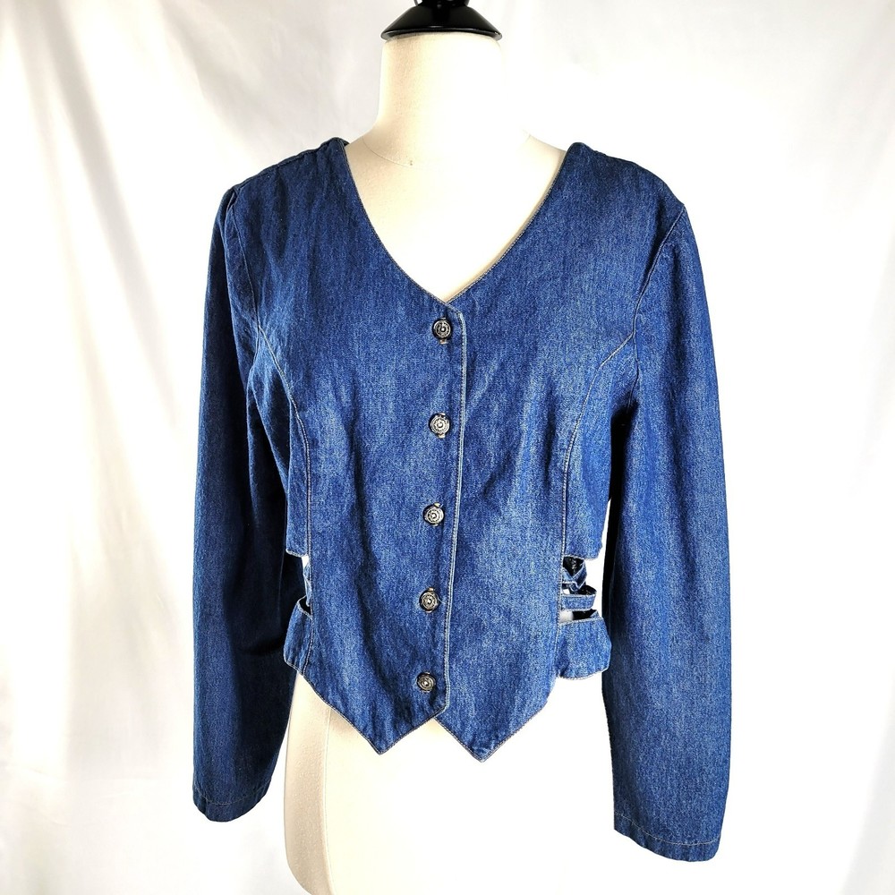Vintage denim blouse side slits front buttons Denum Jeans Size L 100% cotton